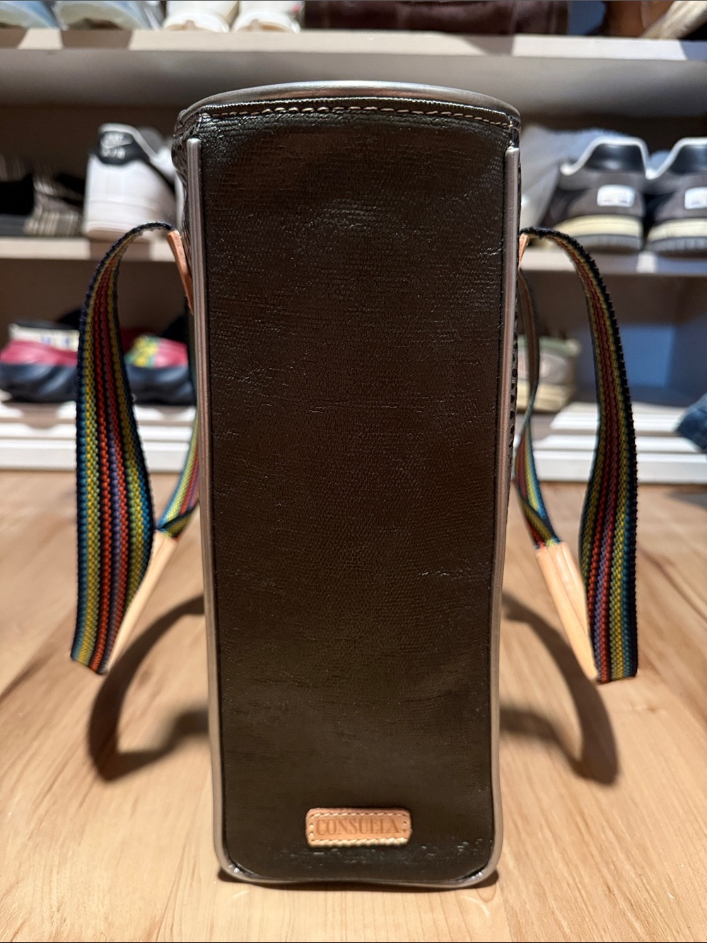 Textured Black Tote Bag with Rainbow Straps - Picture 5 of 5